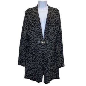 Charter Club Leopard Print Cardigan Gray Black Size medium